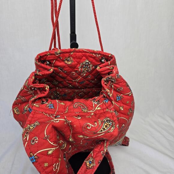 Naturalizer Quilted Drawstring Backpack Shoulder Tote Red Paisley Multi-Color - Picture 5 of 13